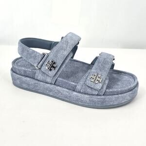 Tory Burch Kira Sport Sandal Denim Print Flatform Dad Sandal 9.5 NWOT